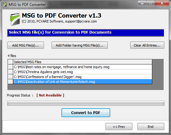 Outlook Email message to PDF screenshot
