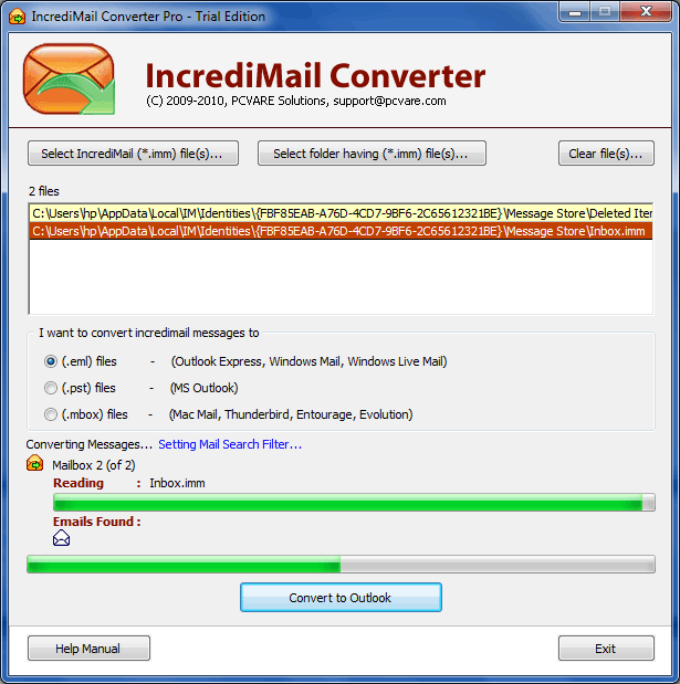 IncrediMail Convert to EML screenshot