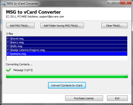 Convert Outlook MSG to vCard screenshot
