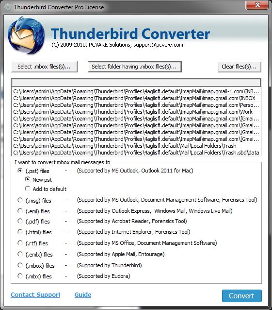 Mozilla Thunderbird Export email to PST screenshot