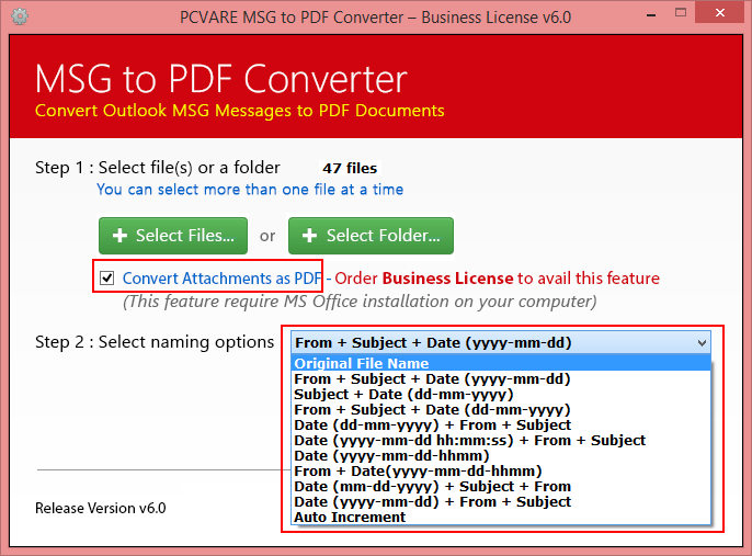 Combine MSG files to PDF screenshot